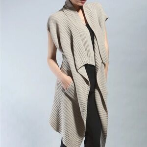 XS Zoe Couture Natural Ribbed Sleeveless Long Cardigan Cashmere Wool blend $580